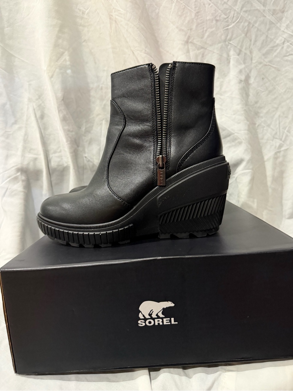 Sorel Black Wedge Zip Ankle Boots